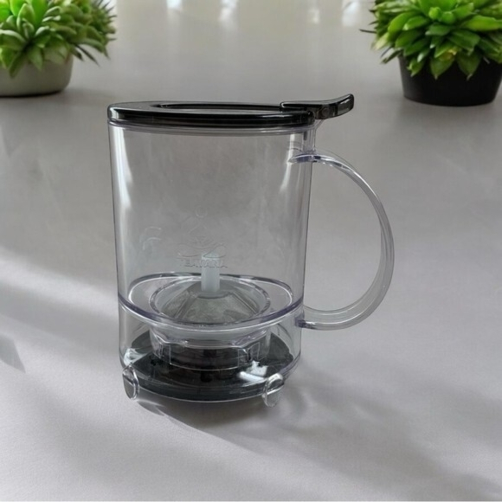 Teavana Perfect Tea Glass Press Maker Pot Black Transparent 6.5" Infuser VG
